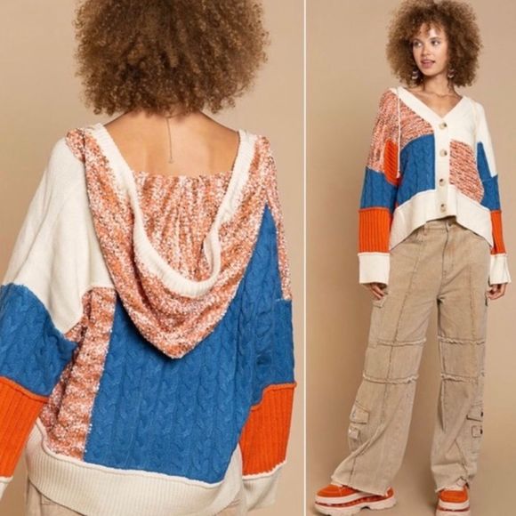 POL Ultra Comfort Color-block Button Hoodie Sweater S-M-L NWT - Picture 9 of 12